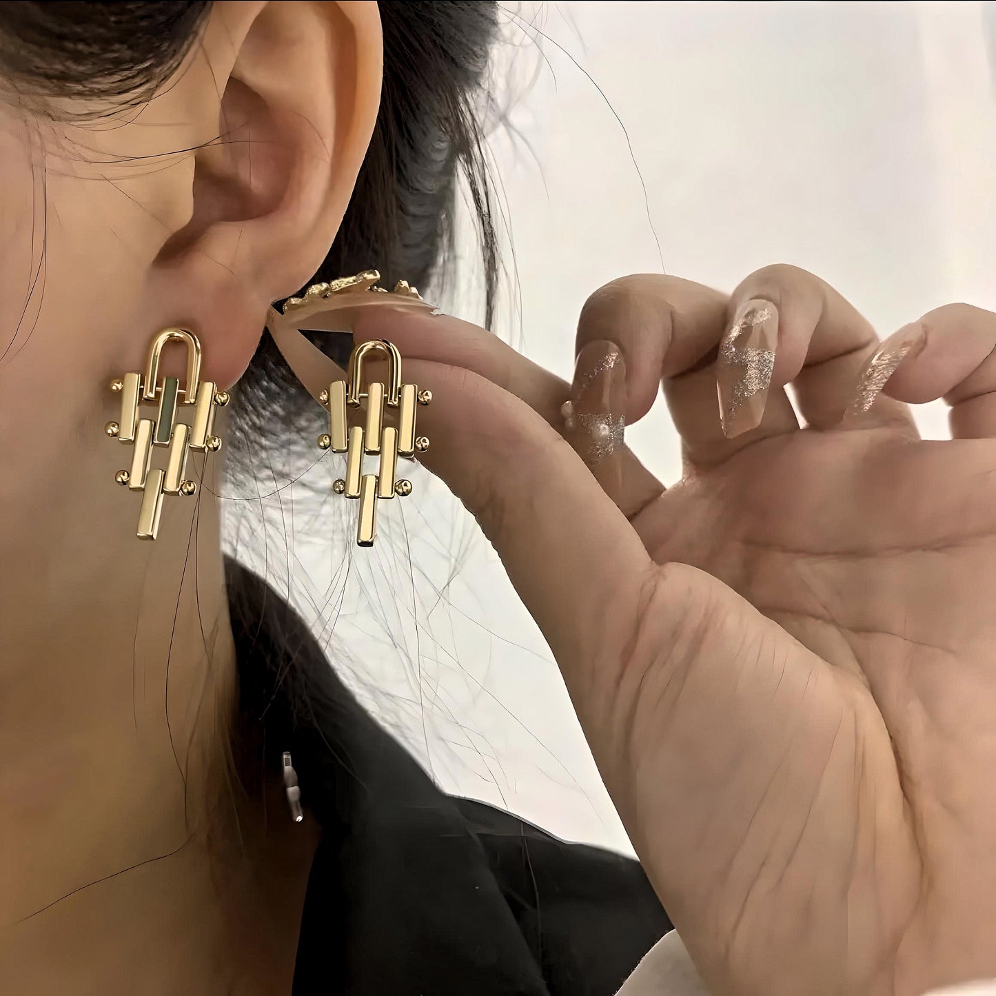 Elevate Your Glamour: Gold Plated Geometric Dangle Drop Earrings - A Symphony of Luxury