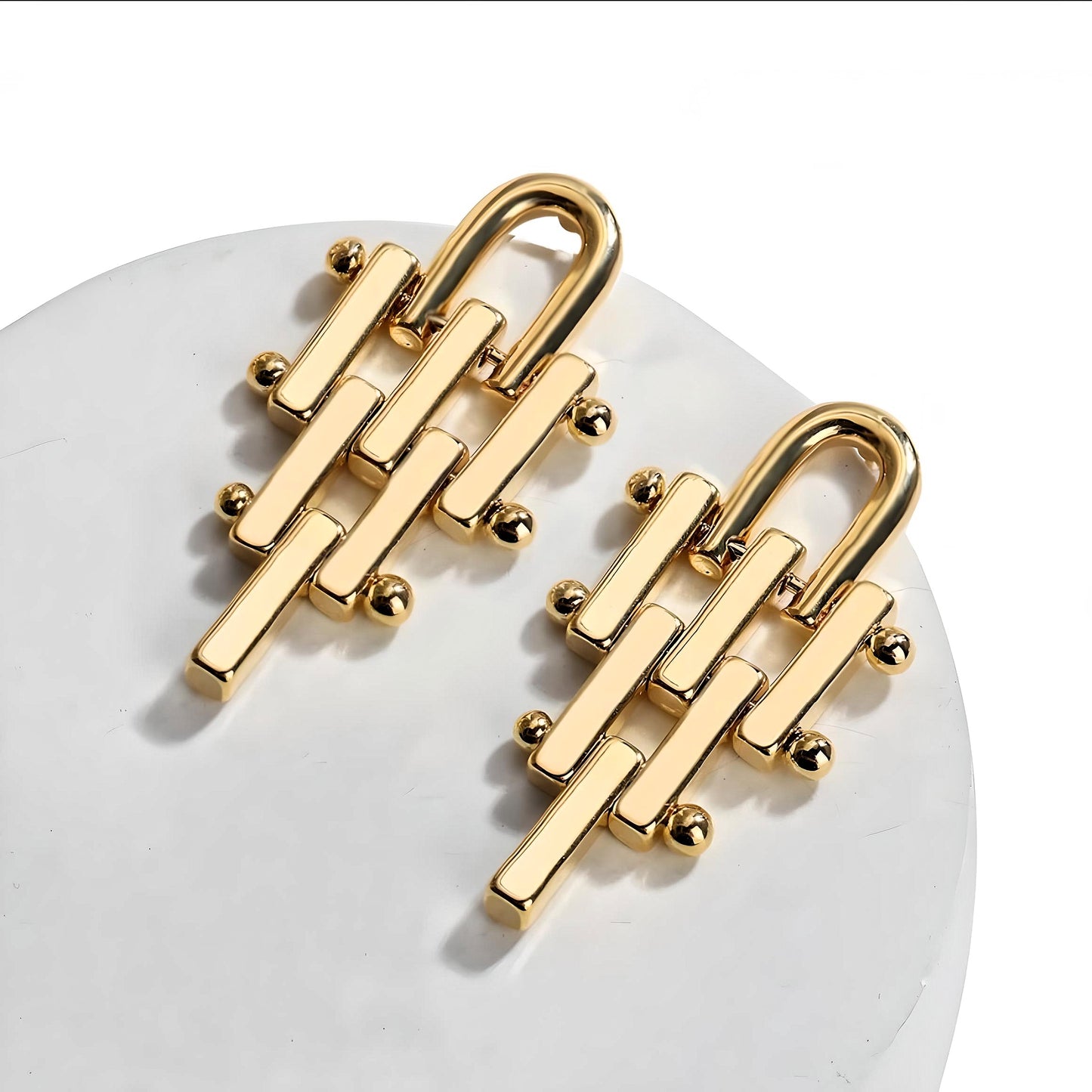 Elevate Your Glamour: Gold Plated Geometric Dangle Drop Earrings - A Symphony of Luxury